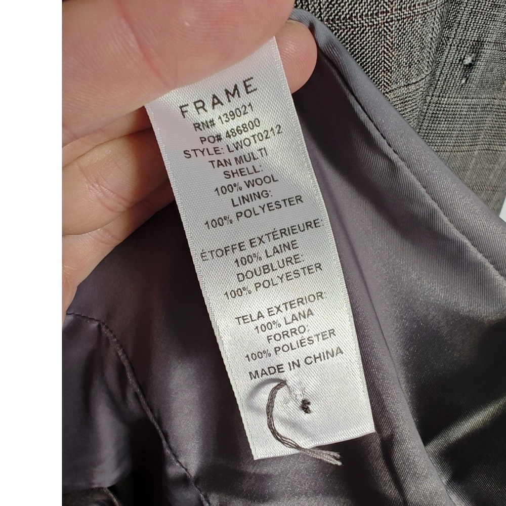 FRAME Blazer Double Breasted Wool Gray Tan Plaid Size 10 Relaxed Fit - Picture 12 of 14